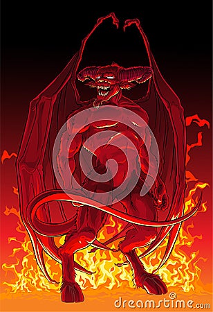 Devil in fire. Vector Illustration